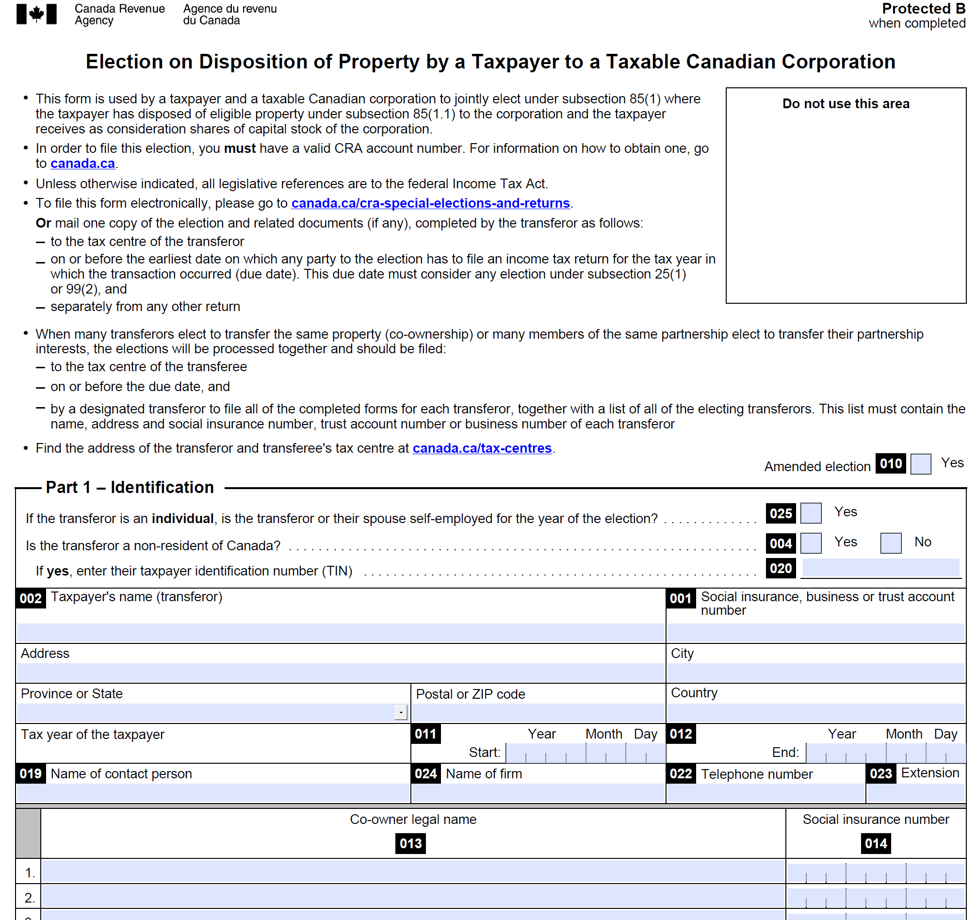 Section 85 Form T2057